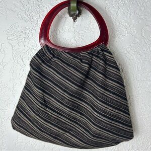 Vintage Knit Tote Bag Open Top Resin Plastic Handles BOHO Whimsigoth